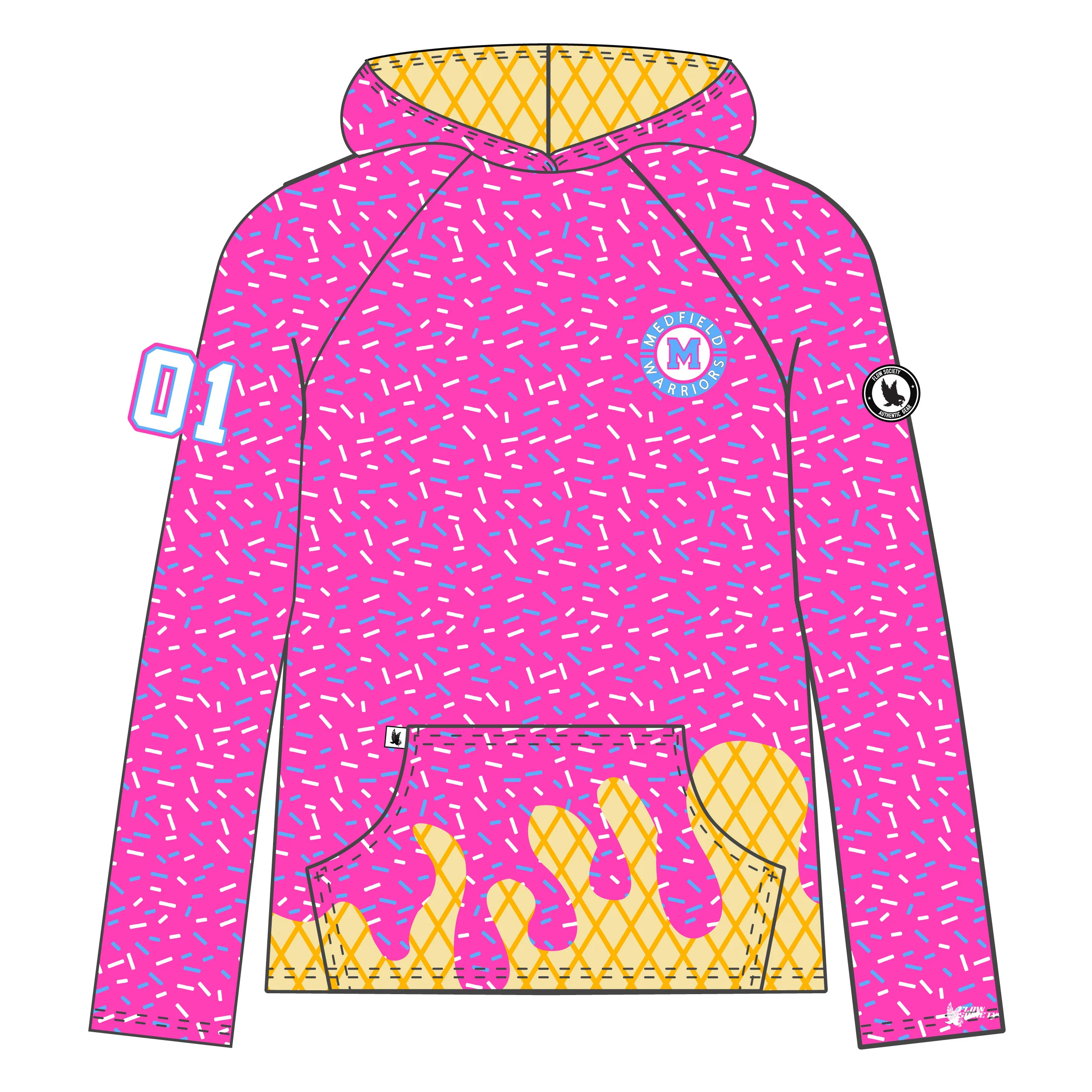 Youth & Adult Medfield Warriors Ice Cream Drip Hoodie - 2 colors! - Image 3