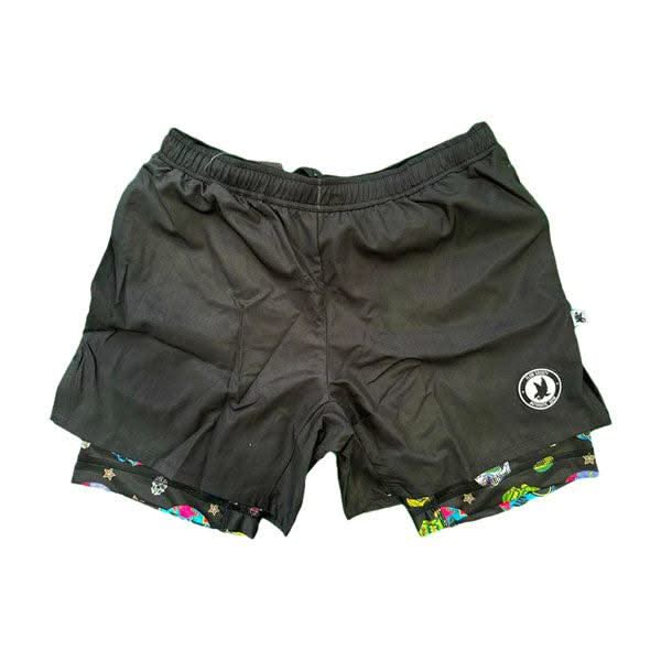 Mens 2-1 Solid Black Sugar Skullz Compression 7" Short - Image 3