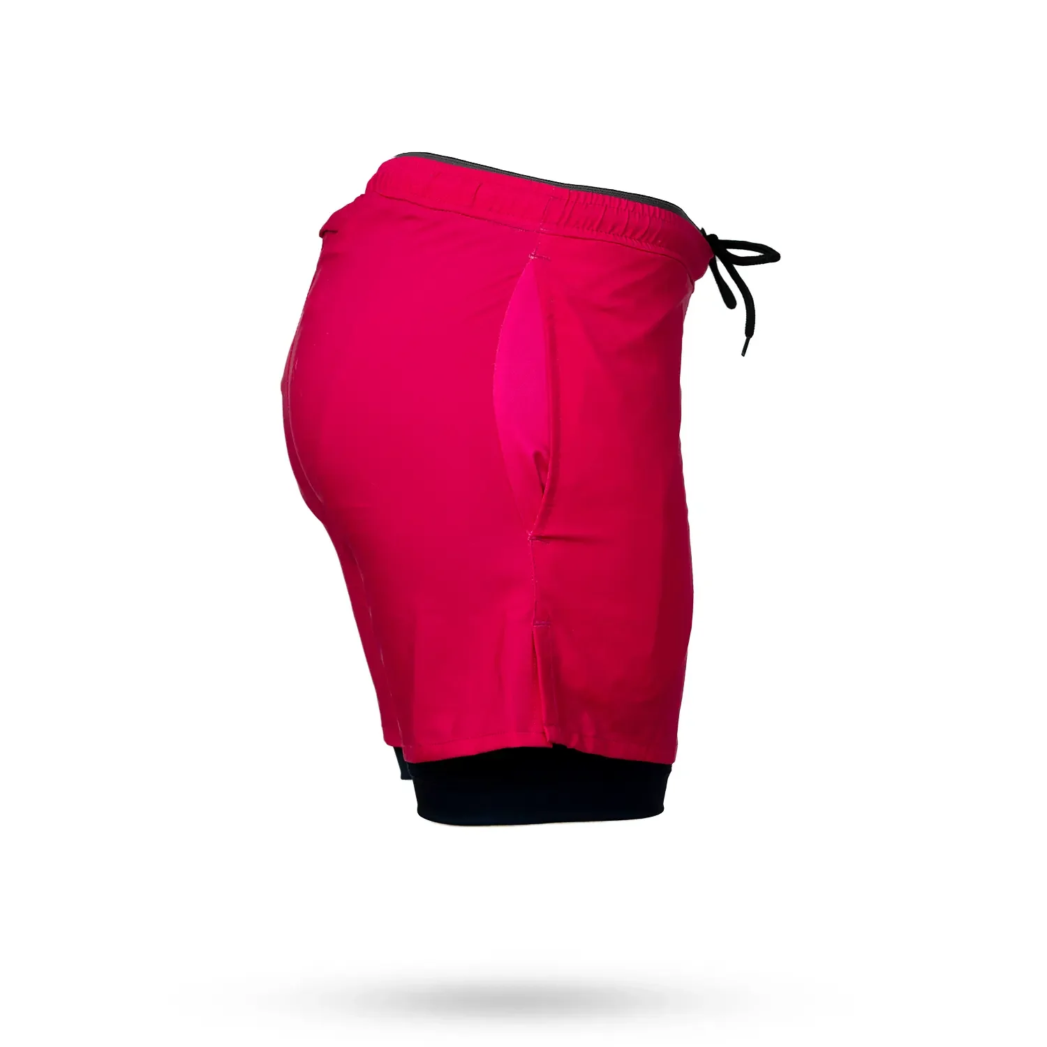 Mens 2-1 Solid Compression Neon Pink with Navy Liner 7" Short - Image 2