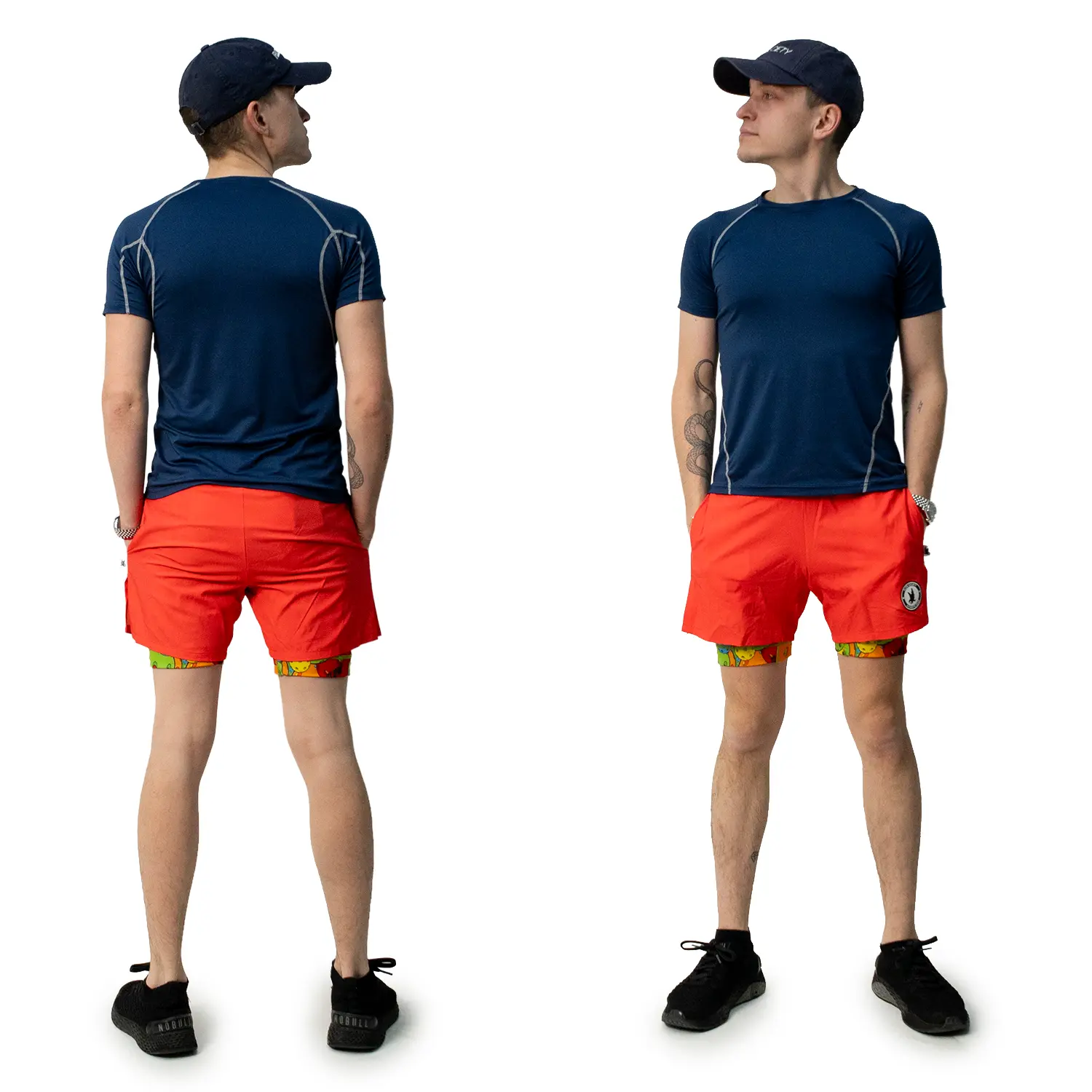Mens 2-1 Solid Compression Red with Grizzly Paddle Liner 7" Short - Image 4