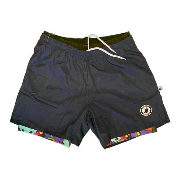 Mens 2-1 Compression Navy/Neon Motley Pickleball 7" Shorts - Image 4