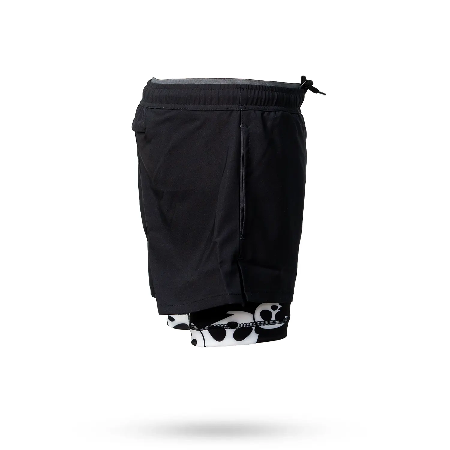 Mens 2-1 Compression Solid Black Panda 7" Shorts - Image 2