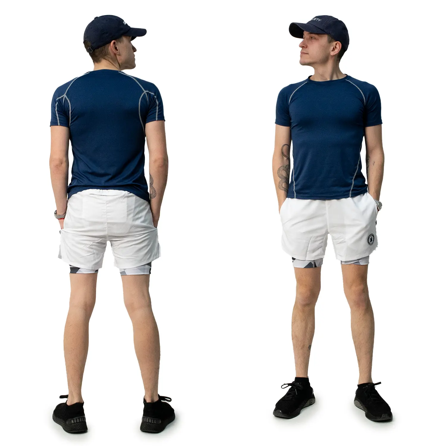 Mens Solid White Diamond Geo 2-1 Compression 7" Short - Image 4