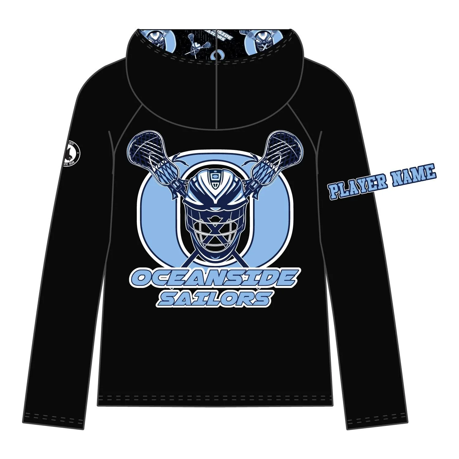 Youth & Adult Oceanside Lacrosse Hoodie Black/Blue - Image 2